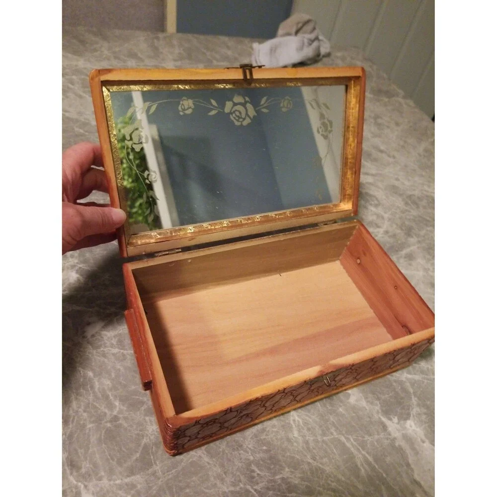 Vintage Carved Wood Jewelry Box